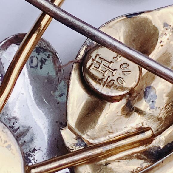 VTG Signed Harry Iskin Mid Century Gold Filled Floral Brooch Blue Rhinestone 40s - Picture 8 of 15